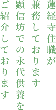 蓮経寺住職が兼務しております 顕信坊での永代供養をご紹介しております